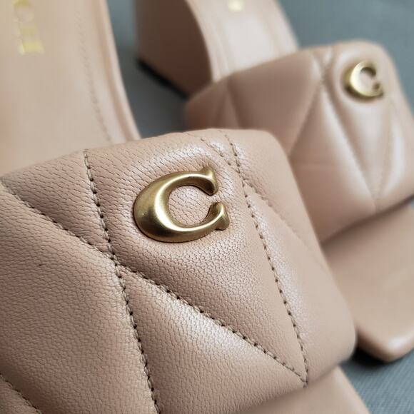 COACH Emma Leather Wedges in Buff Size 7.5 COAH-WZ182 Quilted Tan - Picture 15 of 16